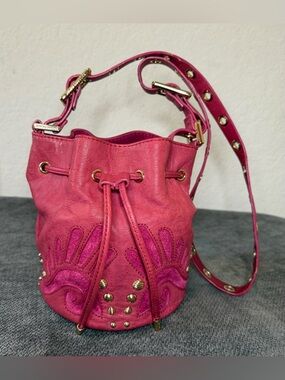 Juicy Couture Y2K Heritage Leather & Suede Pink Mini Bucket Bag